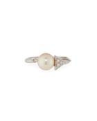 18k Asymmetric Peach Pearl & Diamond Ring, 0.04tcw,