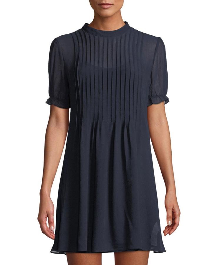 Pintucked Chiffon Babydoll Dress