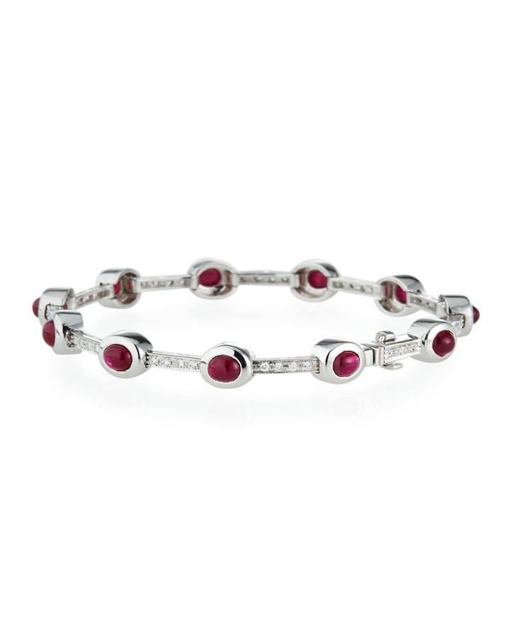 Estate 18k White Gold Diamond And Ruby Station Bracelet