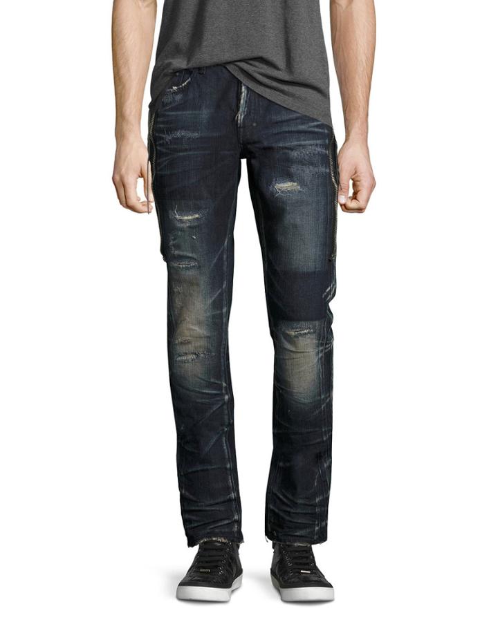 Demon Dark Wash Slim Jeans With Zipper, Fossil