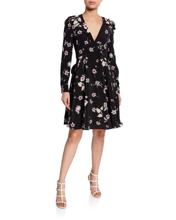 Floral A-line Applique Tie-waist Dress