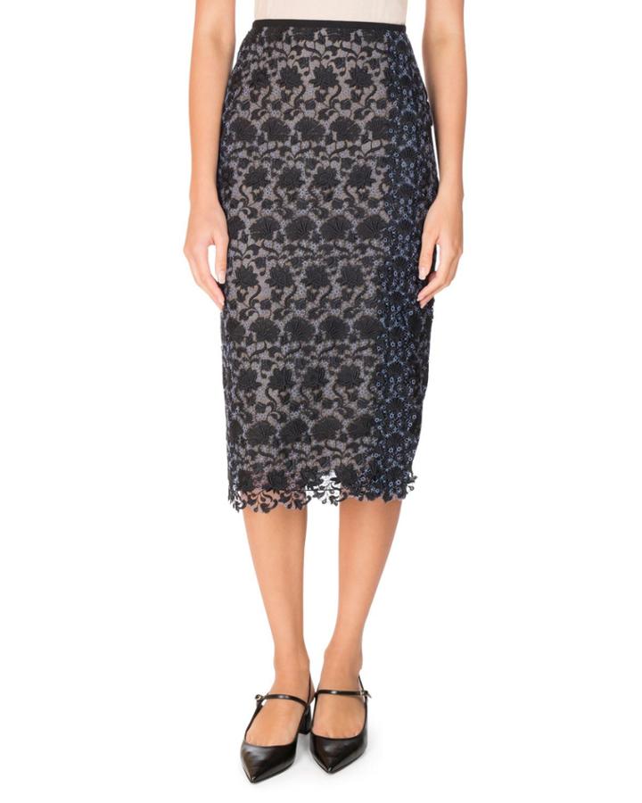 Sara Floral Lace Pencil Skirt, Black/blue