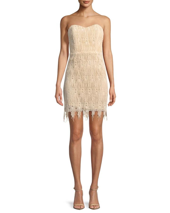 Fringe-trim Strapless Mini Cocktail Dress