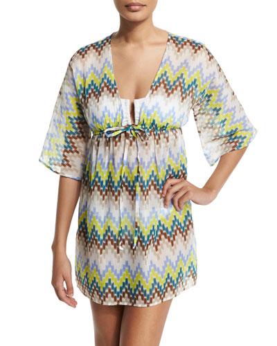 Ava Chevron Tunic Coverup, Azure/multi