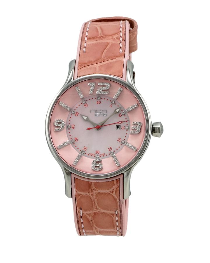 Alligator-strap Diamond-dial Watch, Pink