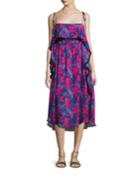 Josefina Printed Silk Midi Dress, Pink/blue