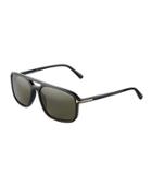 Terry Men's Square Acetate Sunglasses, Black/green