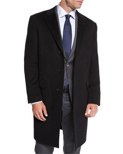 Classic Cashmere Single-breasted Topcoat, Black