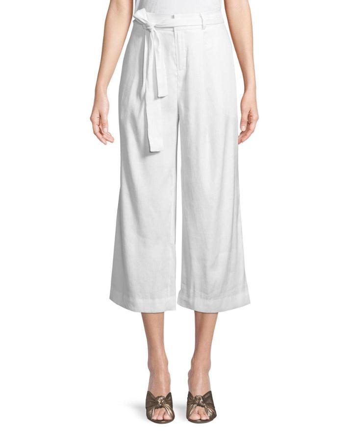 Belted Linen Cropped Pants