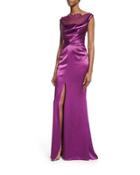 Foin Lace-inset Cowl-neck Gown, Raspberry