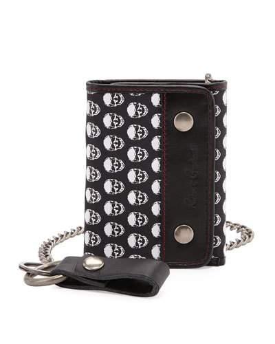Skull-print Leather Chain Wallet