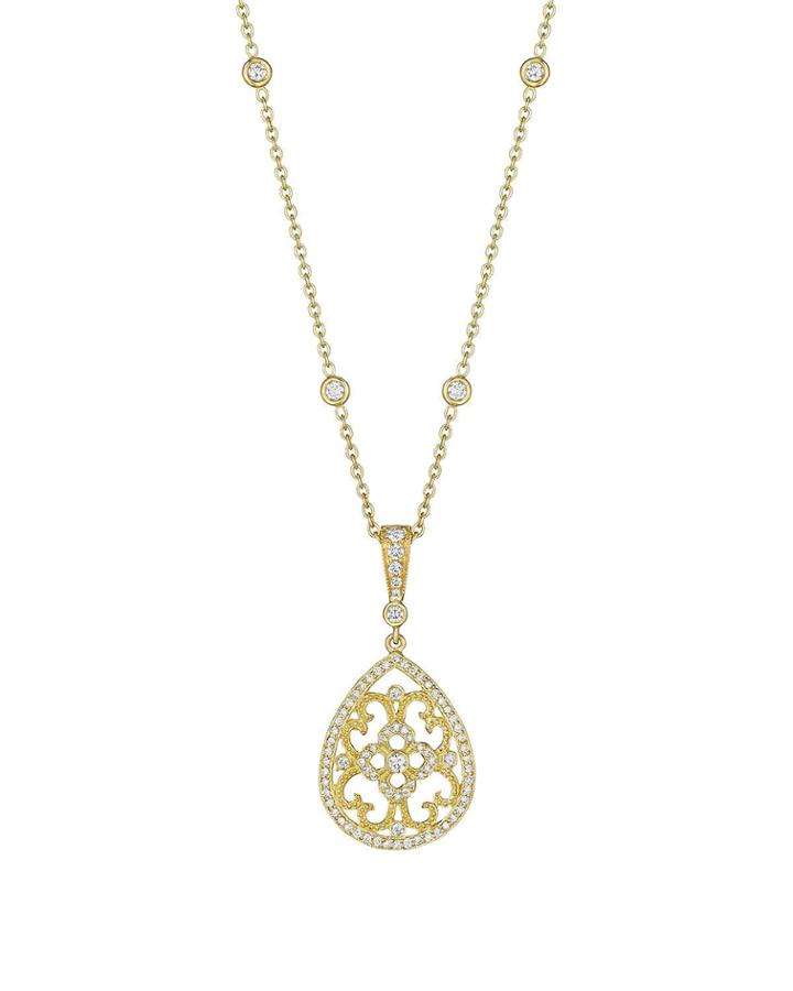 18k Yellow Gold Diamond Lace Pear Shape Enhancer On Plain Chain