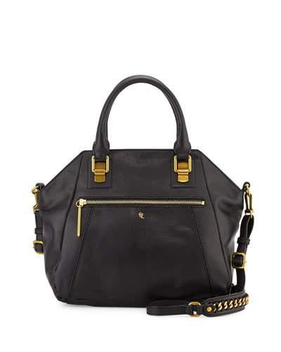 Faro Leather City Satchel Bag, Black