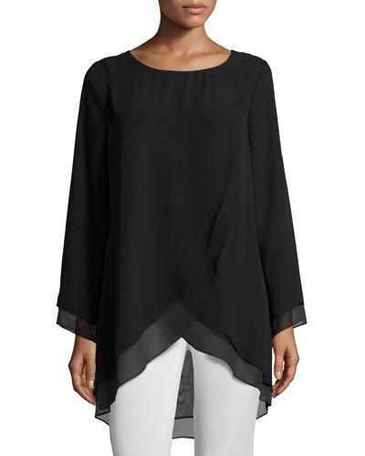 Multilayered Chiffon Tunic, Black