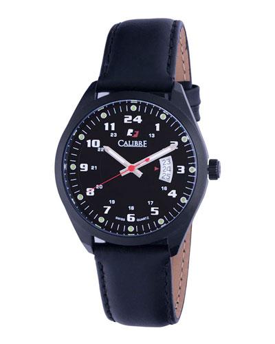 40mm Men's Trooper Leather Watch, Black