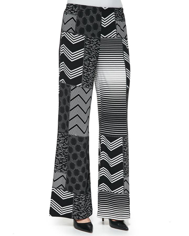 Caroline Rose Patchwork-print Wide-leg Pants, Women's, Size: 3x, Black/white