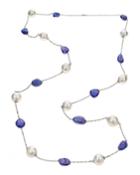 14k Long Freshwater Pearl & Tanzanite Necklace