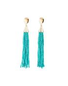 Long Seed Bead Tassel Earrings, Turquoise