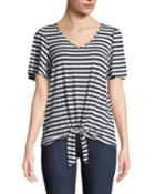 Striped Short-sleeve Tie-front Tee