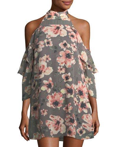 Floral-print Cold-shoulder Dress