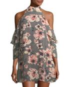 Floral-print Cold-shoulder Dress