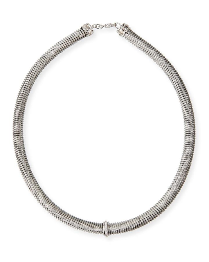 Stainless Steel Coil Necklace W/ Diamond Bead