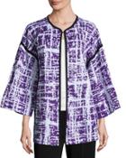 Textured-knit 3/4-sleeve Jacket, Purple/white