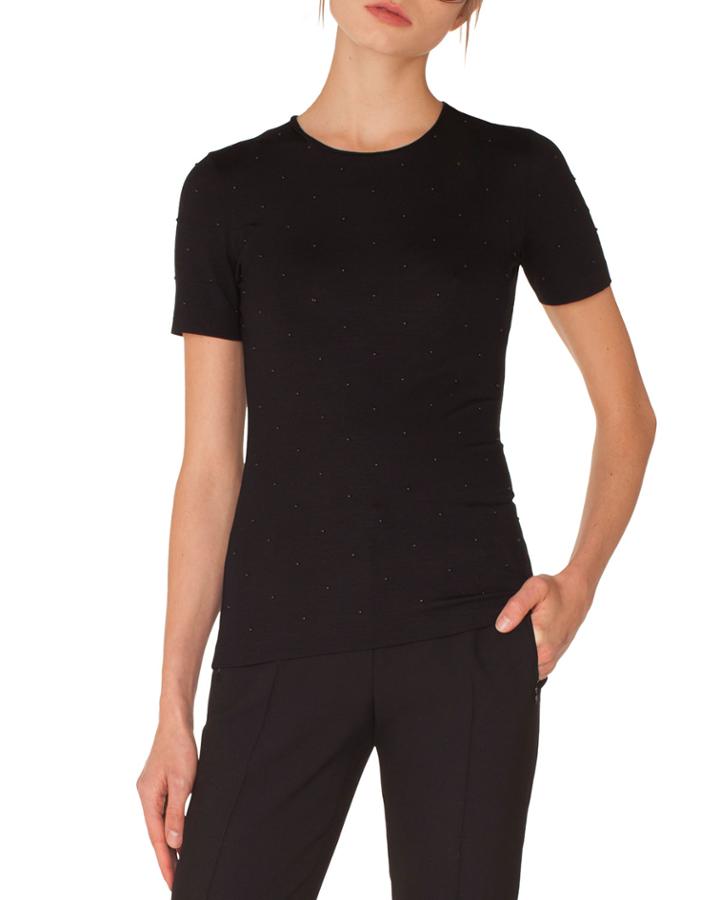 Crewneck Short-sleeve Studded Jersey Top