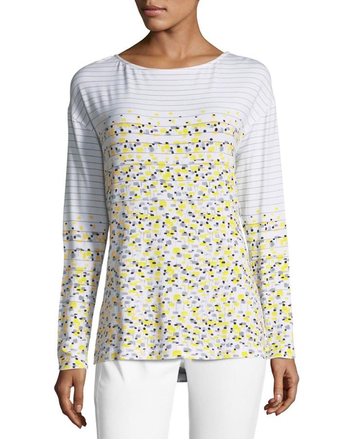 Long-sleeve Linear Tweed-print Top