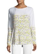 Long-sleeve Linear Tweed-print Top
