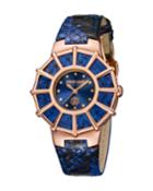 37.5mm Watch W/ Embossed Leather Strap, Blue/rose