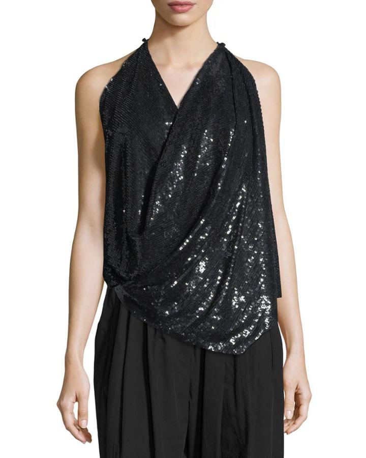 Sequined Draped Transformer Top