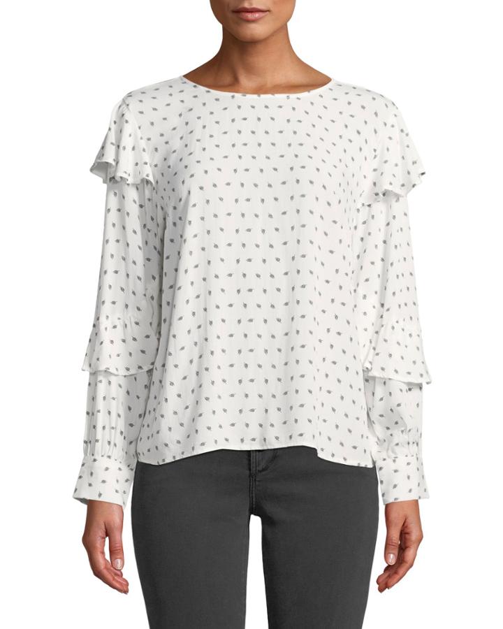 Dallas Feather Print Ruffle Blouse
