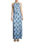 Braided Halter Maxi Dress, Blue Pattern