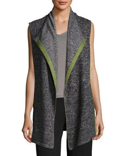 Contrast-trim Shawl-collar Knit Vest,
