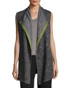 Contrast-trim Shawl-collar Knit Vest,