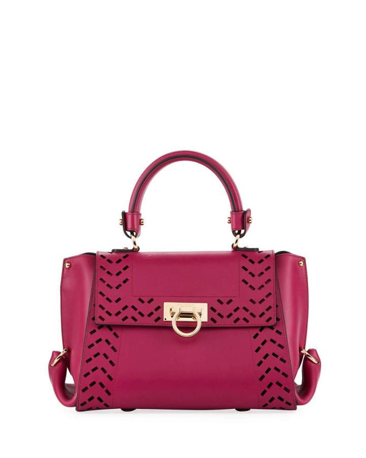 Sofia Small Perforated Satchel Bag, Pink
