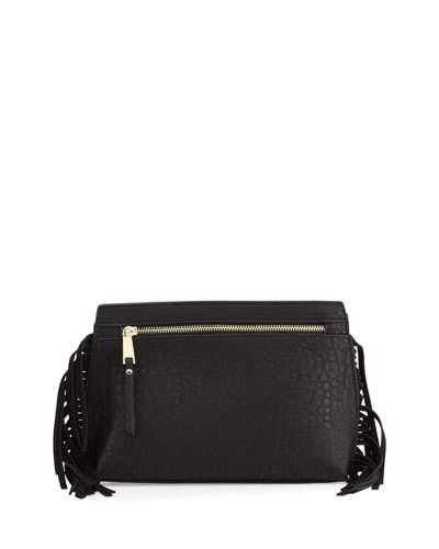 Bowie Suede Fringe Clutch Bag, Black