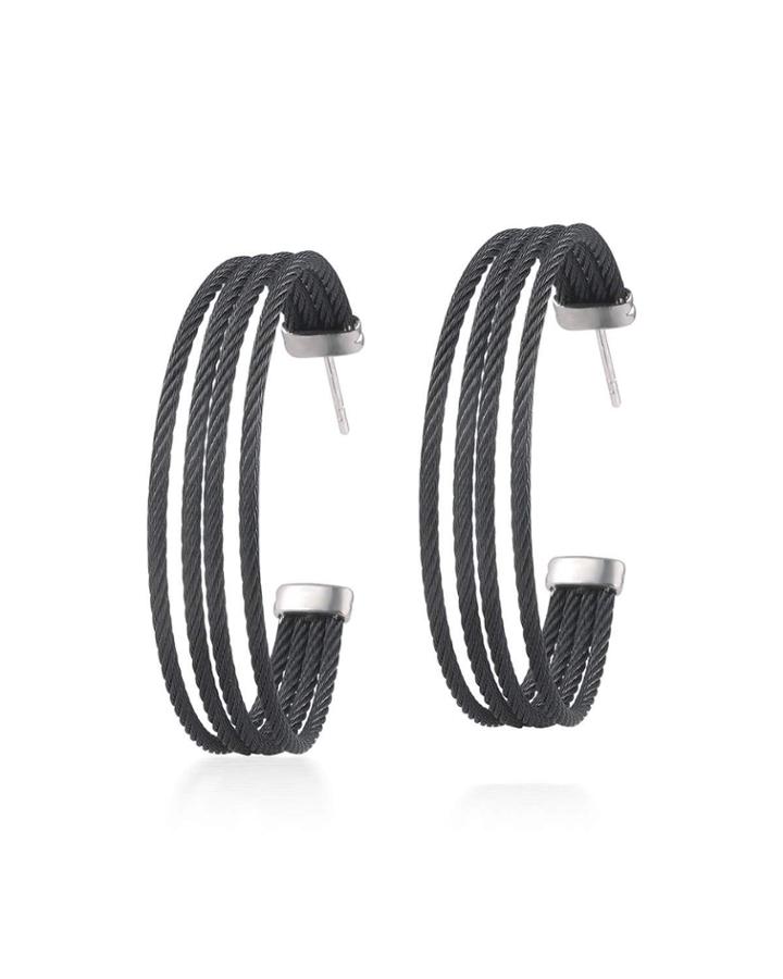 4-strand Braided Hoop Earrings, Black