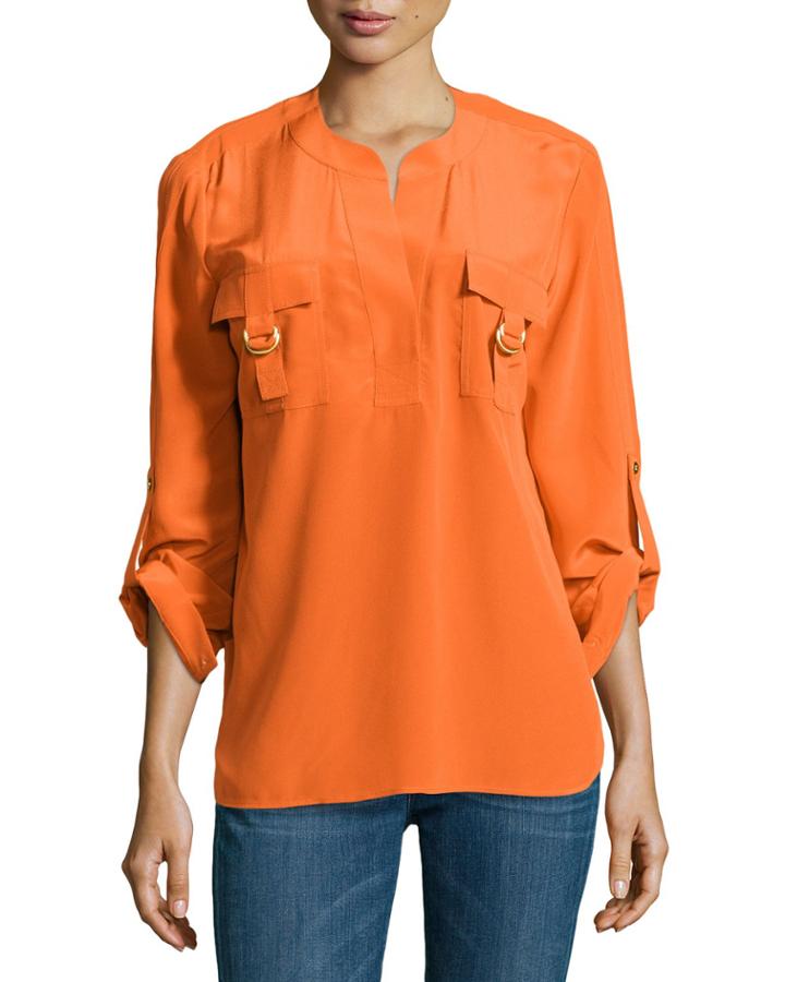 Diane Von Furstenberg Danielle Flap-pocket Blouse, Tango, Women's,