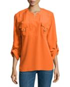 Diane Von Furstenberg Danielle Flap-pocket Blouse, Tango, Women's,
