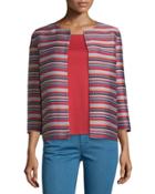 Alejandra Bracelet-sleeve Striped Jacket, Red Rock/multi