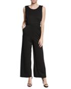 Belted Pinstripe Wide-leg Ponte Jumpsuit