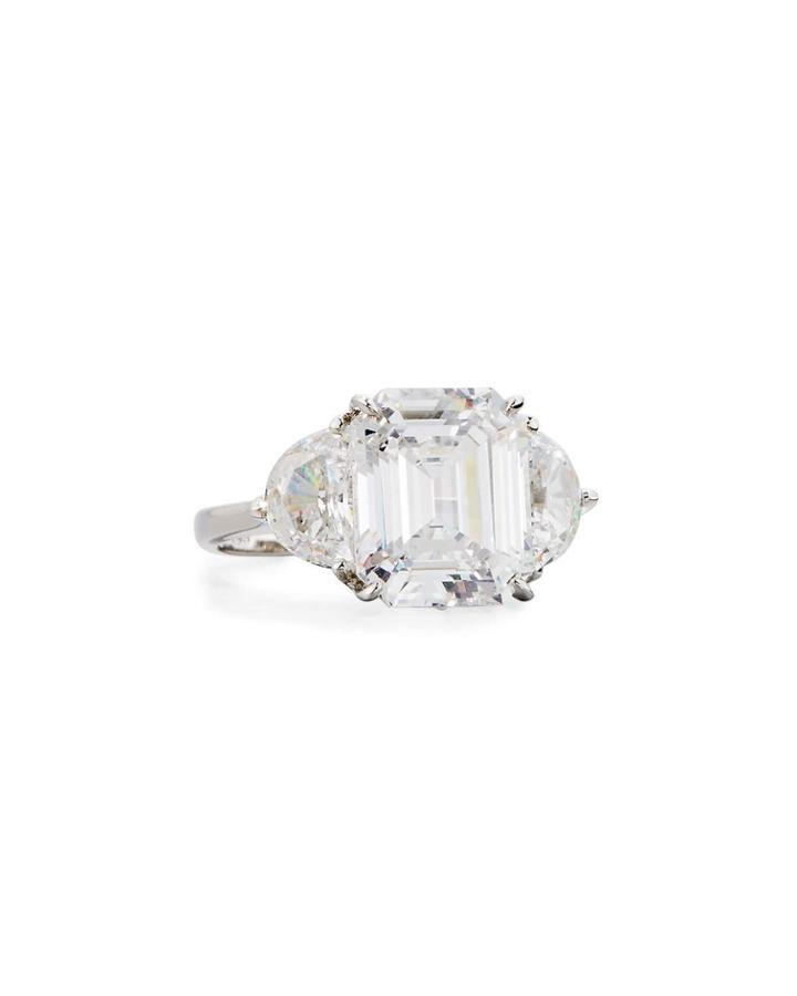 Clear Emerald-cut & Half-moon Cz Crystal Ring,