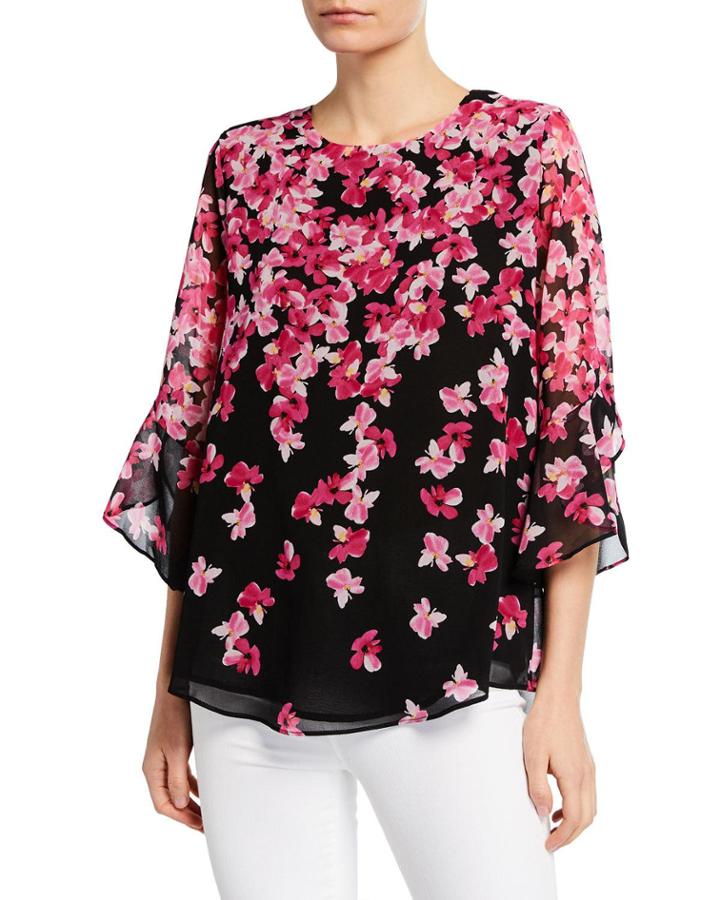 Floral 3/4 Ruffle-sleeve Blouse