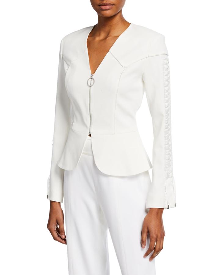 Lace-up Sleeve O-ring Peplum Blazer