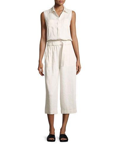 Linen-blend Sleeveless Cropped Jumpsuit
