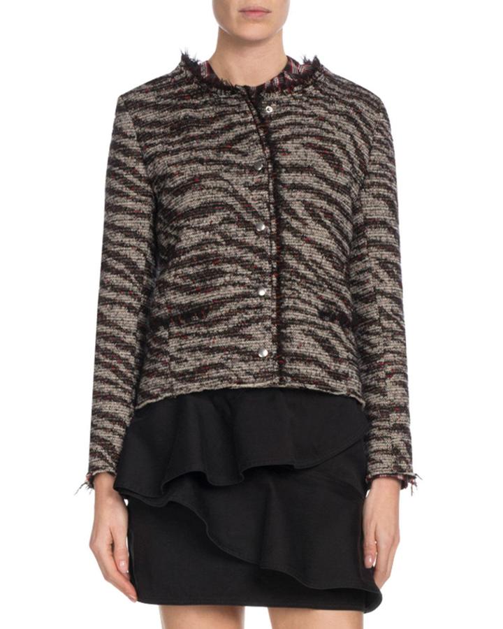 Lycia Snap-front Zebra-print Wool Jacket