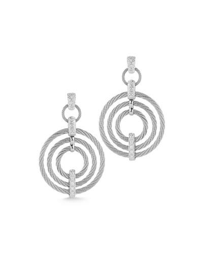 Micro-cable Pave Diamond Circle Drop Earrings, Gray
