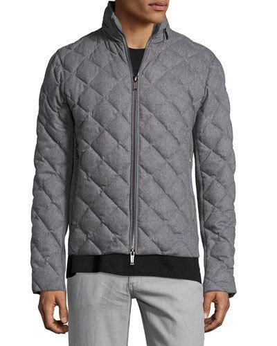 Diamond-quilted Flannel Jacket, Gray